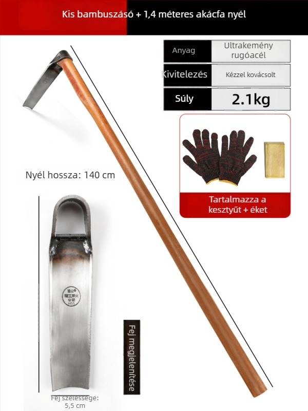 Klasszikus rugóacél kertészeti kapa otthonra, mangánacélból készült integrált eszköz ásáshoz és talajmunkához, nagy kapa bambuszhajtások ásására
