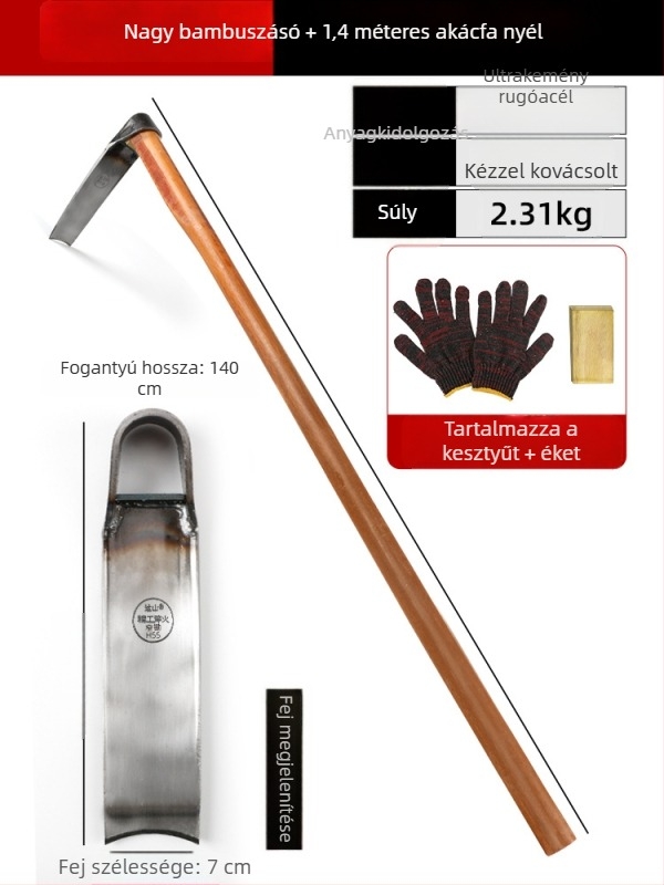 Klasszikus rugóacél kertészeti kapa otthonra, mangánacélból készült integrált eszköz ásáshoz és talajmunkához, nagy kapa bambuszhajtások ásására