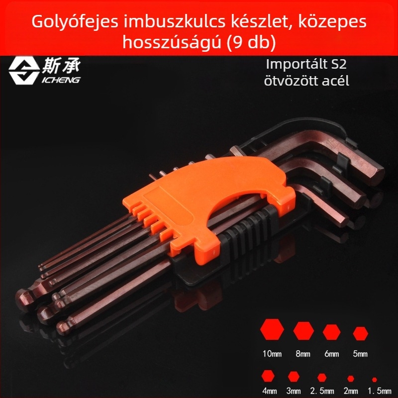 L alakú Plum Blossom és 9 darab hatszögletű kulcsos készlet, hosszabbító készlet, nikkel-, króm- vagy rézbevonattal