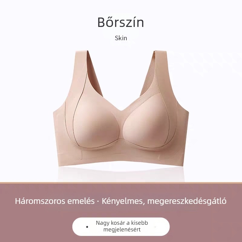Pluszméretű, varrás nélküli, vezeték nélküli emelőhatású melltartó, teljes fedéssel, nude színben, oldalsó támogatással