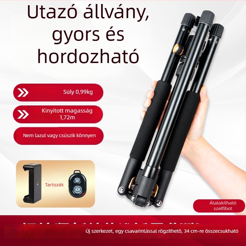 Lightweight Era Q553 Hordozható trípód DSLR és mirrorless kamerákhoz és telefonokhoz, utazási fotózás