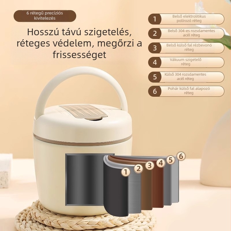 304 rozsdamentes acélból készült hőszigetelt ebédes doboz fogantyúval, mini méret, 1,2–1,5 L kapacitás, vákuum izoláció, logó testreszabás, nagykereskedelem