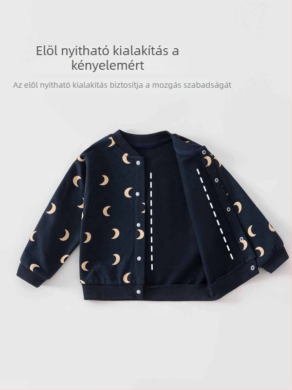 Újszülött számára készült kétrészes pamut öltözet, minden évszakra, sötét színű, elől snap-zárású