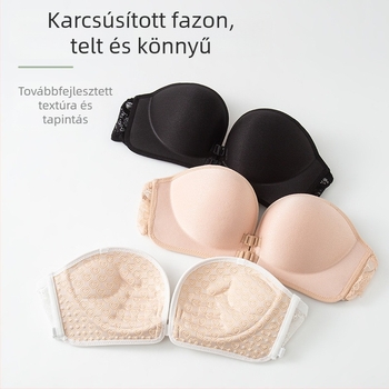 Rejtett váll nélküli melltartó 3D formázott kosarakkal, anti-slip csipkés hátsó résszel, bandeau fazon előre zárható, nőknek
