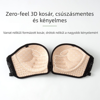 Rejtett váll nélküli melltartó 3D formázott kosarakkal, anti-slip csipkés hátsó résszel, bandeau fazon előre zárható, nőknek
