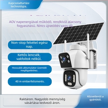 Kültéri napelemes AOV duál-lencsés kamera, esőálló, nincs szükség áramra vagy Internetre, éjszakai látás, 4G megfigyelés