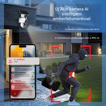 Kültéri napelemes AOV duál-lencsés kamera, esőálló, nincs szükség áramra vagy Internetre, éjszakai látás, 4G megfigyelés