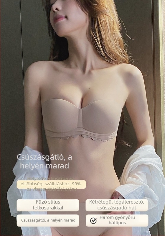 Pamut anyagú váll nélküli melltartó csúszásmentes tartással, fémkosarak nélkül, kis melltartásra, push-up, 3/4 kosár