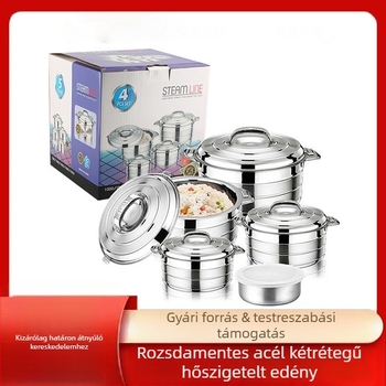 Rozsdamentes acélból készült szigetelt fazék készlet, 3/4/5 darabos, Afrika-stílusú fedővel, nagy kapacitású, háztartási izolált rizses edény.
