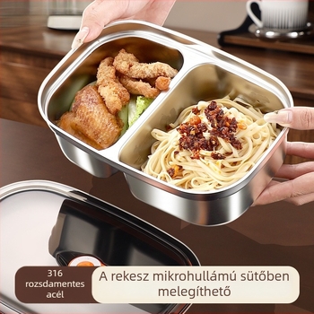 Rozsdamentes acél ebédes doboz elválasztóval, mikrohullámú sütőben is használható, hőszigetelt
