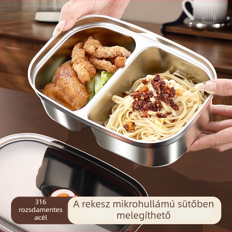 Rozsdamentes acél ebédes doboz elválasztóval, mikrohullámú sütőben is használható, hőszigetelt