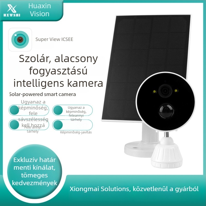 ICSEE Xiongmai otthoni napelemes kamera, alacsony energiafogyasztás, Wi-Fi, felhőalapú tárolás, teljes színű éjszakai látás
