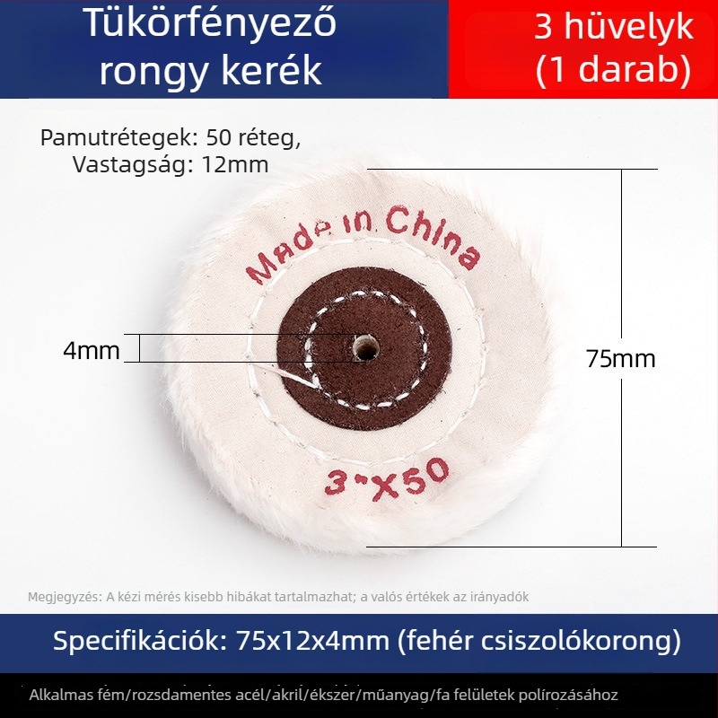 Megvastagodott tükrös polírozó fehér vászonkerek jade-hoz, fémhez, rozsdamentes acélhoz és akrilhoz; polírozó fej gyapotból és gyapjúból
