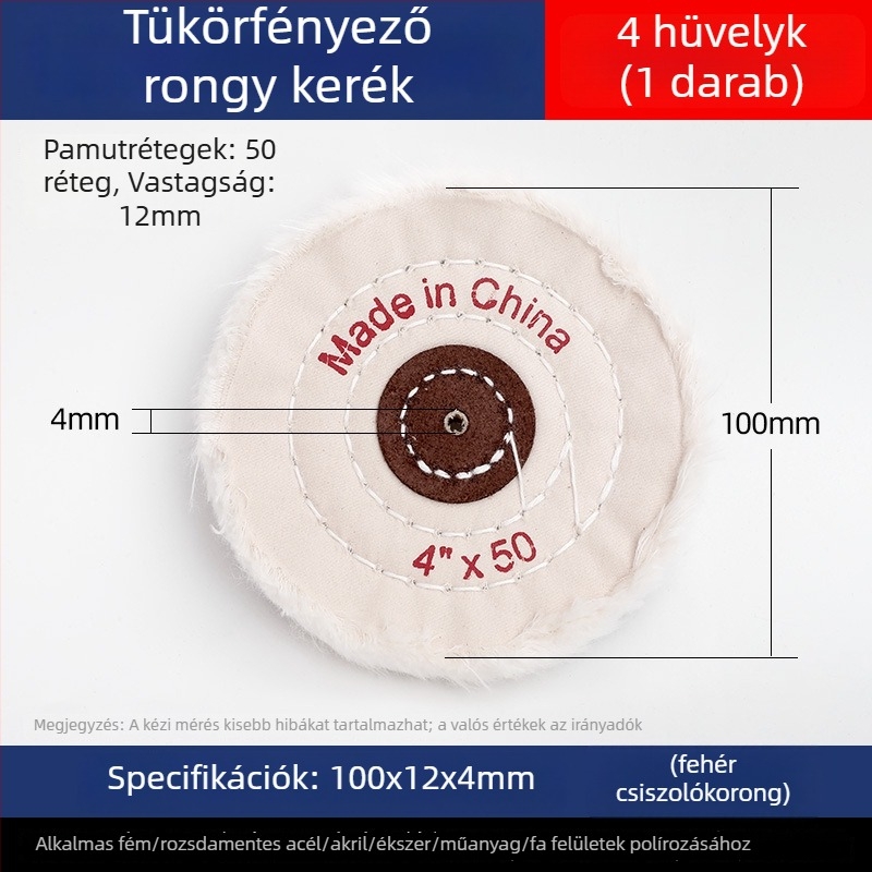 Megvastagodott tükrös polírozó fehér vászonkerek jade-hoz, fémhez, rozsdamentes acélhoz és akrilhoz; polírozó fej gyapotból és gyapjúból