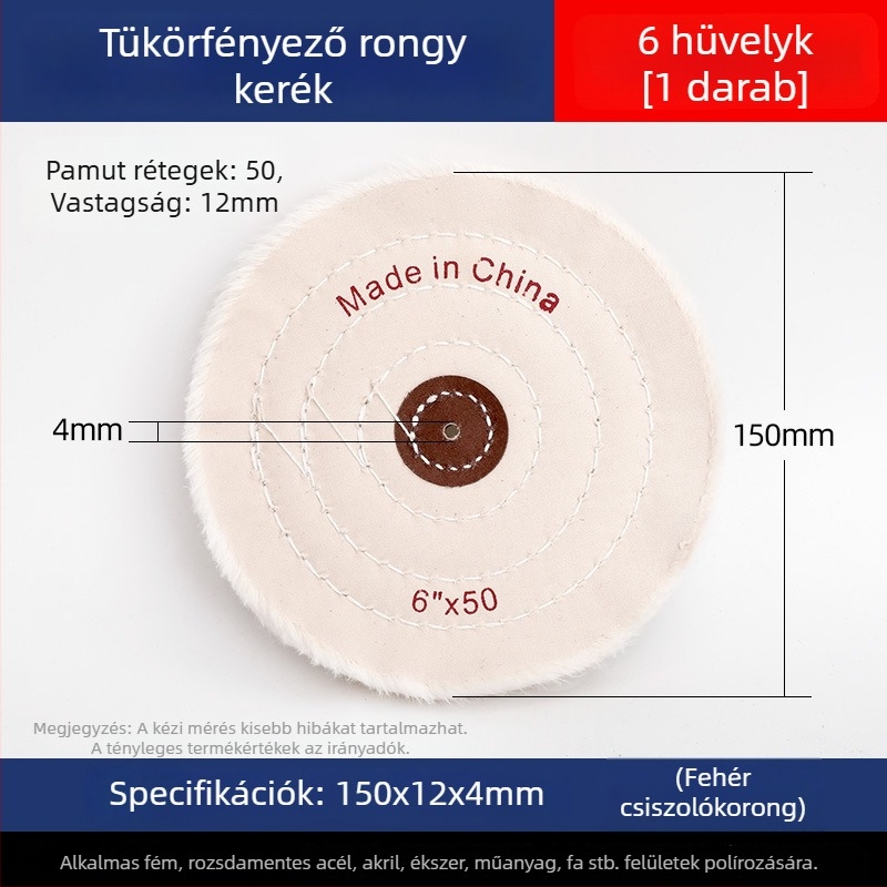 Megvastagodott tükrös polírozó fehér vászonkerek jade-hoz, fémhez, rozsdamentes acélhoz és akrilhoz; polírozó fej gyapotból és gyapjúból