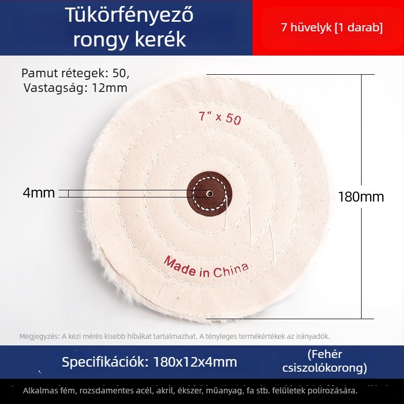 Megvastagodott tükrös polírozó fehér vászonkerek jade-hoz, fémhez, rozsdamentes acélhoz és akrilhoz; polírozó fej gyapotból és gyapjúból