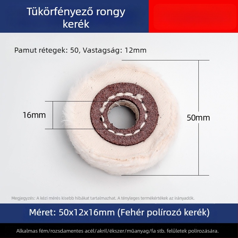 Megvastagodott tükrös polírozó fehér vászonkerek jade-hoz, fémhez, rozsdamentes acélhoz és akrilhoz; polírozó fej gyapotból és gyapjúból