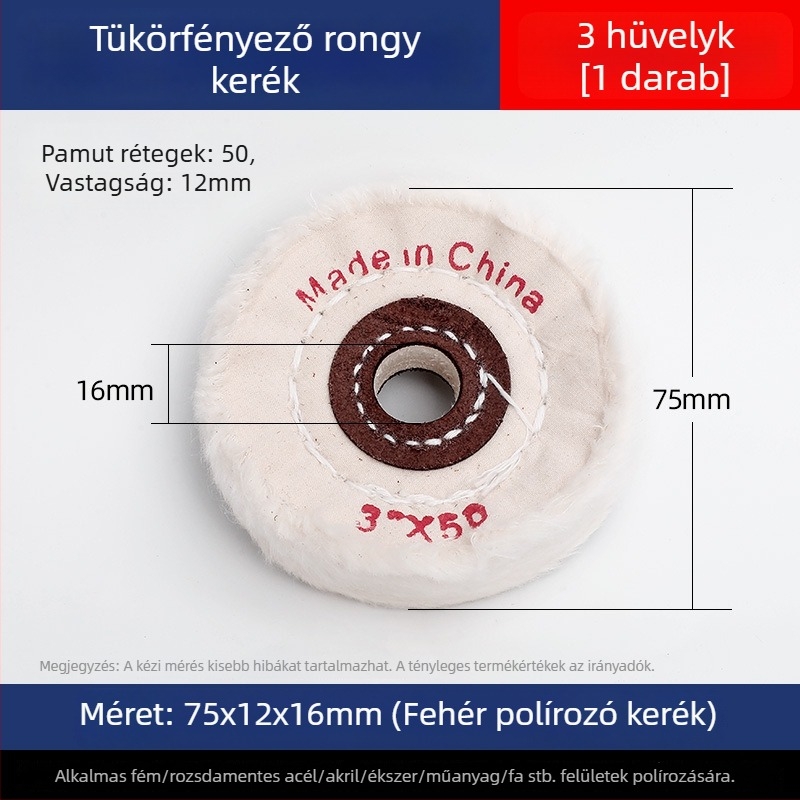 Megvastagodott tükrös polírozó fehér vászonkerek jade-hoz, fémhez, rozsdamentes acélhoz és akrilhoz; polírozó fej gyapotból és gyapjúból