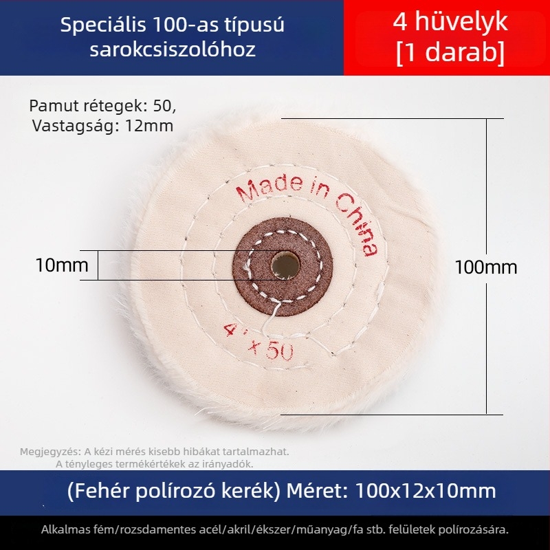 Megvastagodott tükrös polírozó fehér vászonkerek jade-hoz, fémhez, rozsdamentes acélhoz és akrilhoz; polírozó fej gyapotból és gyapjúból