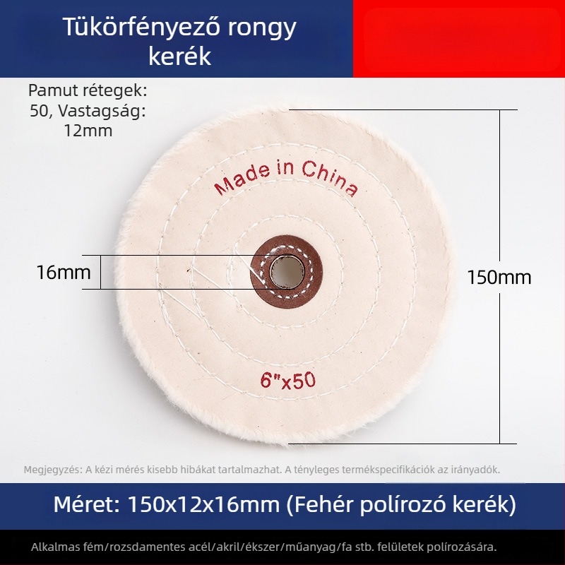 Megvastagodott tükrös polírozó fehér vászonkerek jade-hoz, fémhez, rozsdamentes acélhoz és akrilhoz; polírozó fej gyapotból és gyapjúból