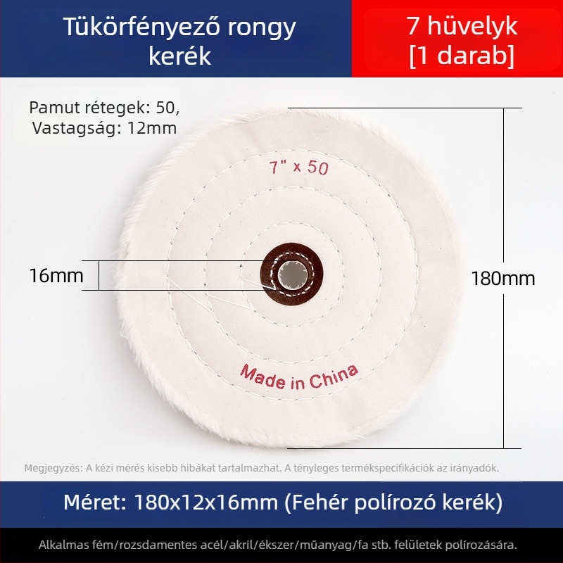 Megvastagodott tükrös polírozó fehér vászonkerek jade-hoz, fémhez, rozsdamentes acélhoz és akrilhoz; polírozó fej gyapotból és gyapjúból