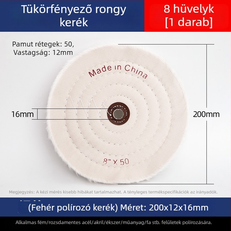 Megvastagodott tükrös polírozó fehér vászonkerek jade-hoz, fémhez, rozsdamentes acélhoz és akrilhoz; polírozó fej gyapotból és gyapjúból