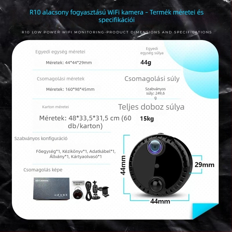 R10 vezeték nélküli WiFi kamera, 4K éjjellátás, távoli felügyelet telefonról beltéri használatra