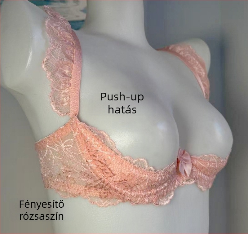 Hercegnő-stílusú csipkés fehérnemű lilás, rózsaszín és fekete színekben, habos töltettel, félkosaras push-up melltartó