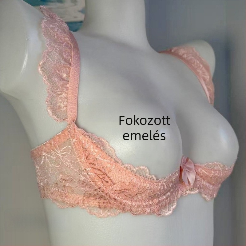 Hercegnő-stílusú csipkés fehérnemű lilás, rózsaszín és fekete színekben, habos töltettel, félkosaras push-up melltartó