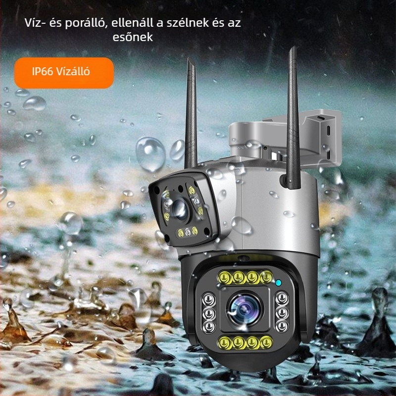 Kültéri vezeték nélküli kamera kettős lencsével, távoli telefonkapcsolattal, HD éjszakai látás