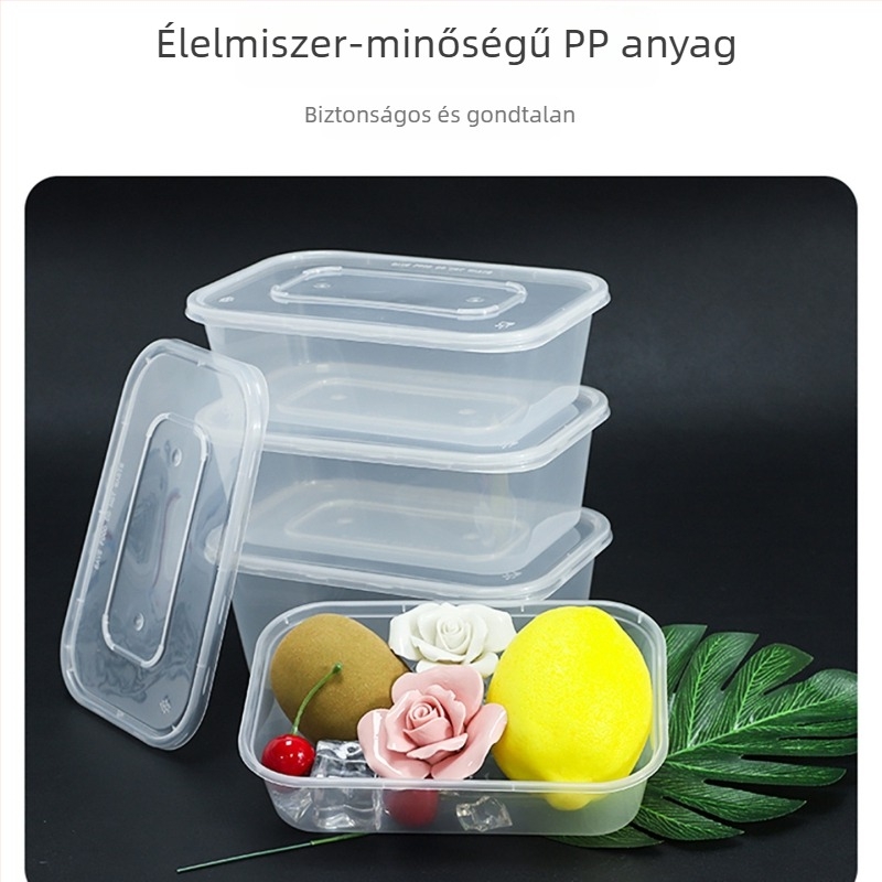 Egyszer használatos, átlátszó ételdoboz fedővel, szivárgásmentes, megerősített PP műanyagból, ételcsomagoláshoz