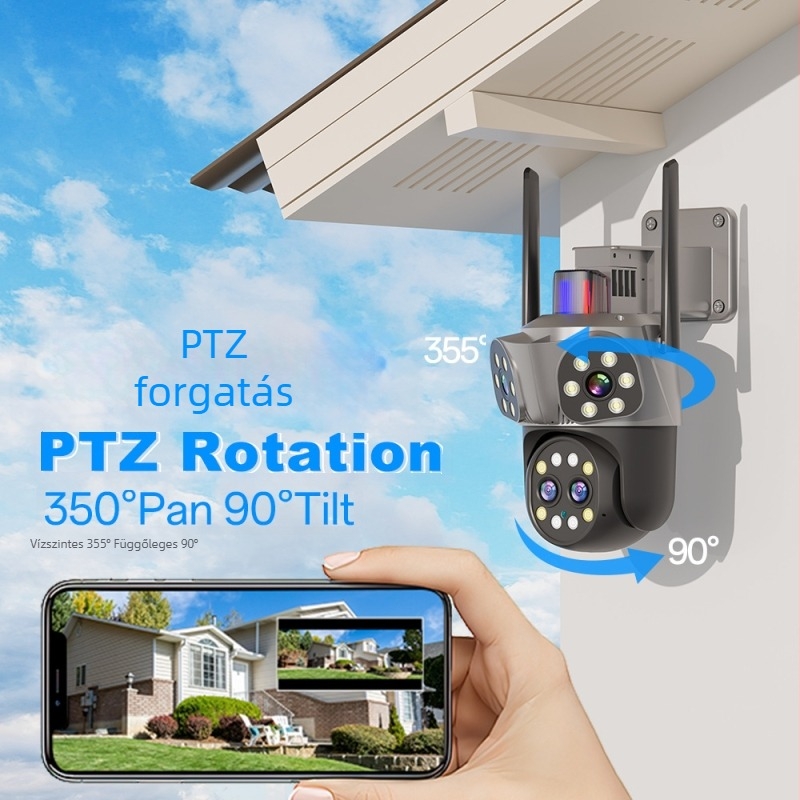 8MP felügyeleti kamera 10x optikai zoommal, HD éjjellátás, Wi‑Fi, távoli megtekintés