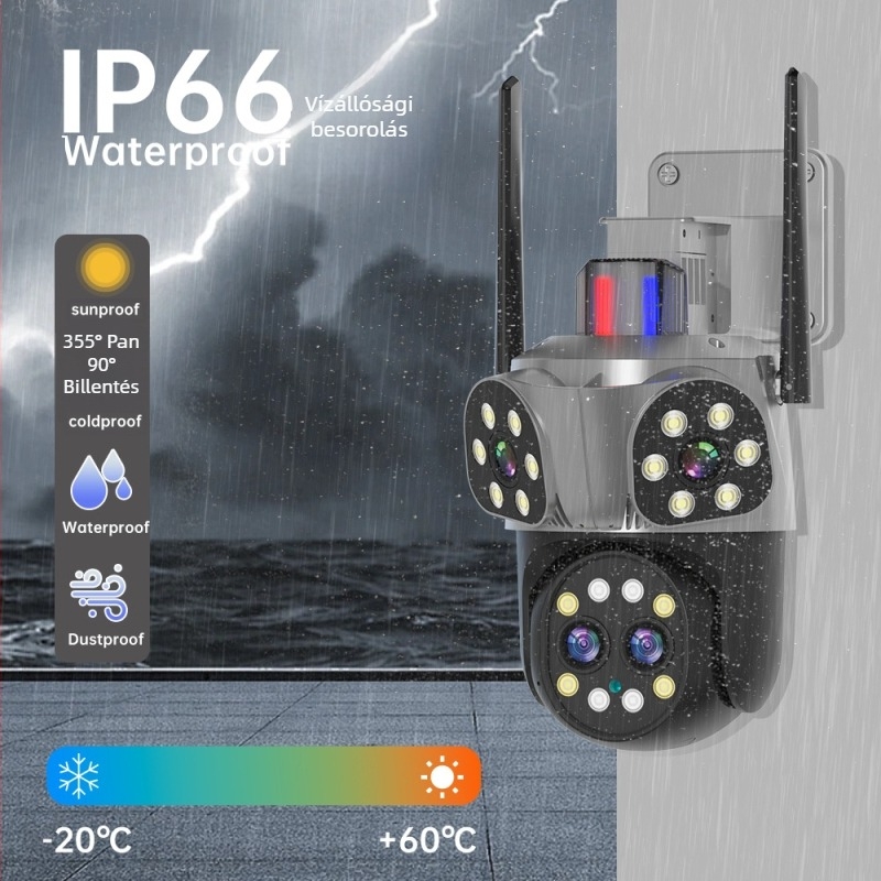 8MP felügyeleti kamera 10x optikai zoommal, HD éjjellátás, Wi‑Fi, távoli megtekintés