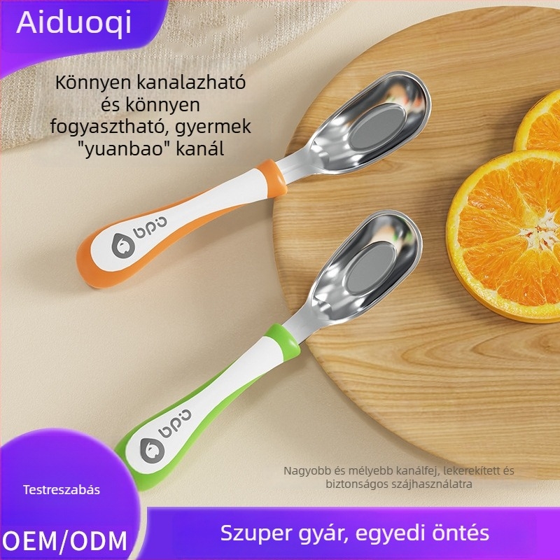 Ingot alakú baba kanál, 316L rozsdamentes acélból, önálló étkezés gyakorlására, gyerekeknek étkészlet, egyszínű, modern minimalist dizájn