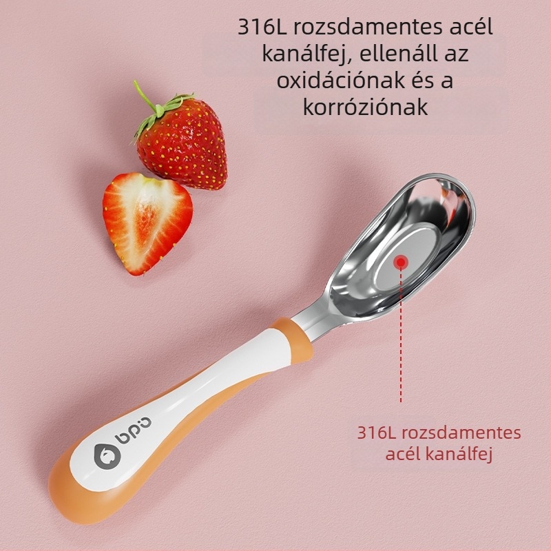 Ingot alakú baba kanál, 316L rozsdamentes acélból, önálló étkezés gyakorlására, gyerekeknek étkészlet, egyszínű, modern minimalist dizájn