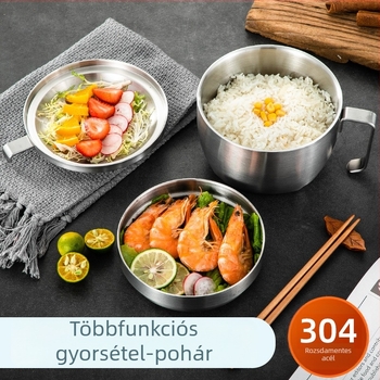 Dupla falú 304 rozsdamentes acél tál tészta számára, nagy kapacitású termosz ebédestál fedéllel, logó nyomtatható