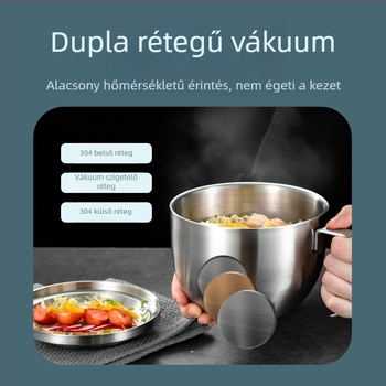Dupla falú 304 rozsdamentes acél tál tészta számára, nagy kapacitású termosz ebédestál fedéllel, logó nyomtatható