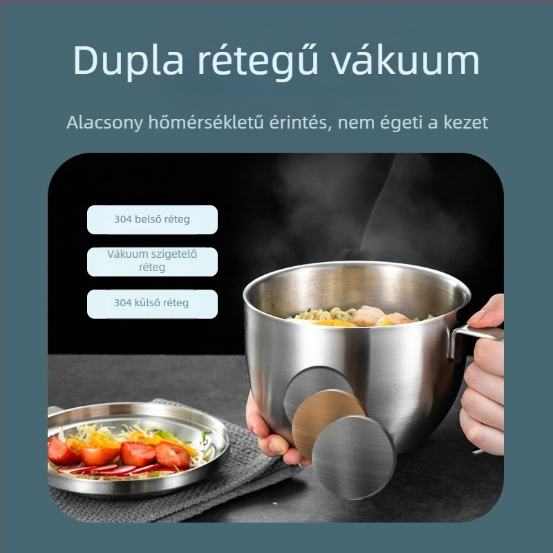 Dupla falú 304 rozsdamentes acél tál tészta számára, nagy kapacitású termosz ebédestál fedéllel, logó nyomtatható