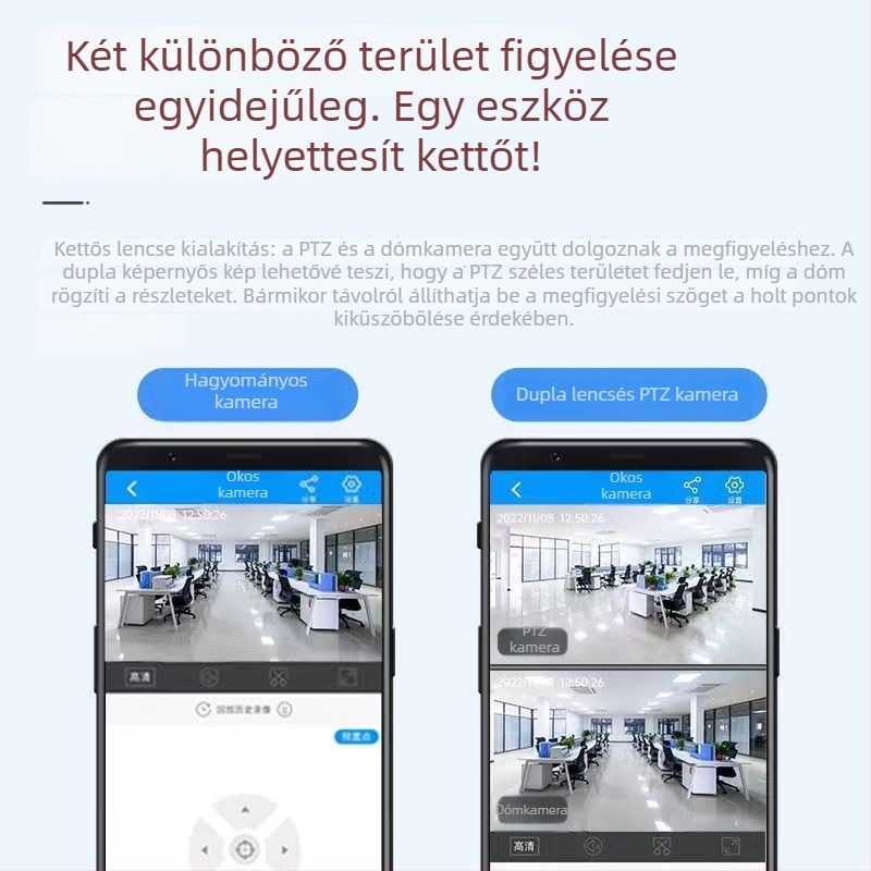 Vezeték nélküli WiFi dupla objektívű megfigyelő kamera beltéri és kültéri használatra, 360° HD infravörös