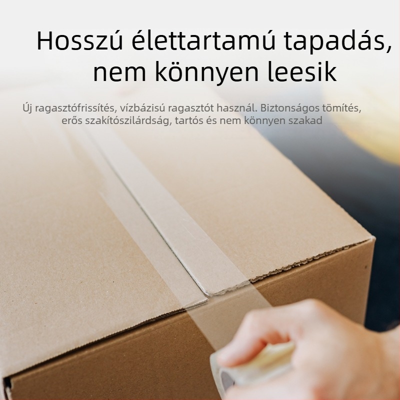 Áttetsző csomagoló ragasztószalag, nagy kiszerelés, erős tapadású kartondobozok zárásához, e-kereskedelemhez és expressz szállításhoz