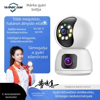 Kétlencsés, 360°-os beltéri Wi-Fi megfigyelő kamera távoli okostelefonos megfigyeléssel