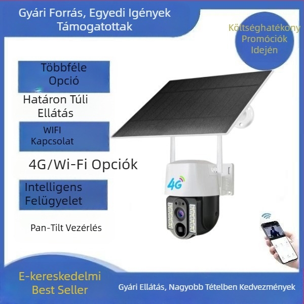 V380 4G kültéri napelemes biztonsági kamera, 360° látómező, Plug-and-Play, napelemes ellátás