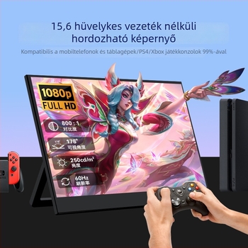 15,6 hüvelykes vezeték nélküli hordozható monitor IPS panellel, 1080p, 16:9, USB/HDMI csatlakozók, súly 0,73 kg
