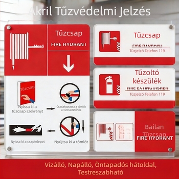 Akril belső tűzvédelmi jelzőtáblák és tűzcsap jelzések