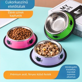 Rozsdamentes acélból készült tál macskafej mintával, színes csúszásmentes tál macskáknak és kutyáknak