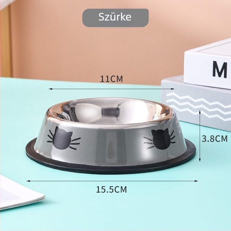 Rozsdamentes acélból készült tál macskafej mintával, színes csúszásmentes tál macskáknak és kutyáknak