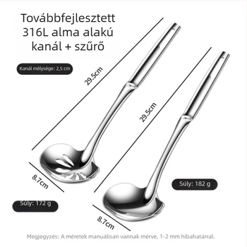 316 rozsdamentes acélból készült mély leveskanál hosszú fogantyúval, vastított mély tál, szitáló kanál