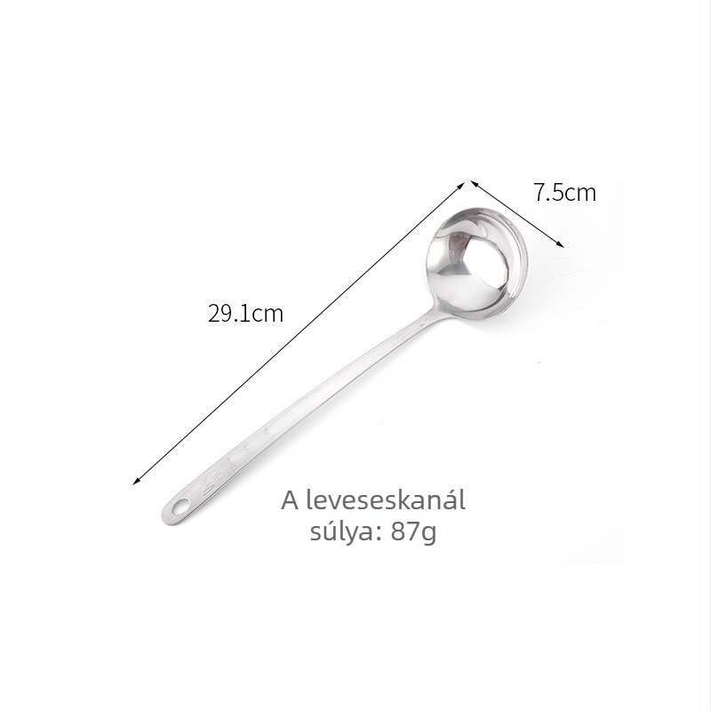 Rozsdamentes acél konyhai kanál szitával, hosszú és vastított nyéllel, 7 cm, otthoni felhasználásra