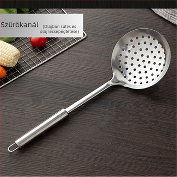 Rozsdamentes acélból készült megerősített konyhai készlet: wok spatula, kanál, szitkanál, rizsskanál és húsvilla