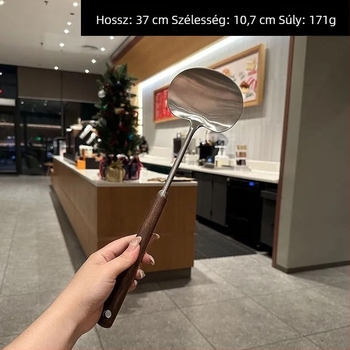 Rozsdamentes acélból készült gombás spatula diófa nyéllel, hosszú nyélű konyhai eszköz sütéshez és levesekhez